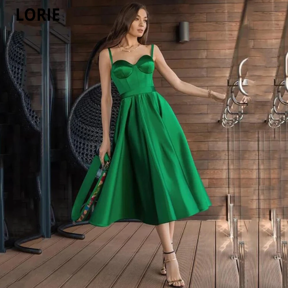 LORIE ירוק שמלות לנשף קצרות 2021 מתוקה קו שמלות ערב נסיכה סאטן Corsset רשמי שמלת Vestidos דה פיאסטה