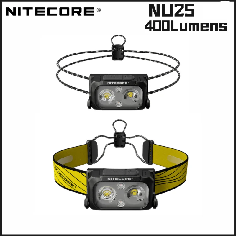 NITECORE NU25 UL נטענת פנס 400Lumens כפול קרן מצויד אור הזרקורים +תאורת אולטרה קל משקל ראש הפנס