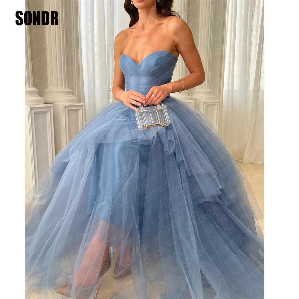 SONDR אור כחול טול ערב רשמי שמלות אורגנזה שכבתית ללא שרוולים רשמי ערב מסיבת נשף שמלות שמלות לנשים 2023