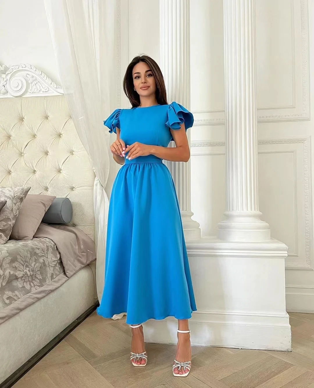 בהירים צבעוניים O-צוואר טפטה שמלת הערב החדשה ערבית סגנון קו באורך קרסול שמלת מחוץ כתף נשף מסיבת 2023