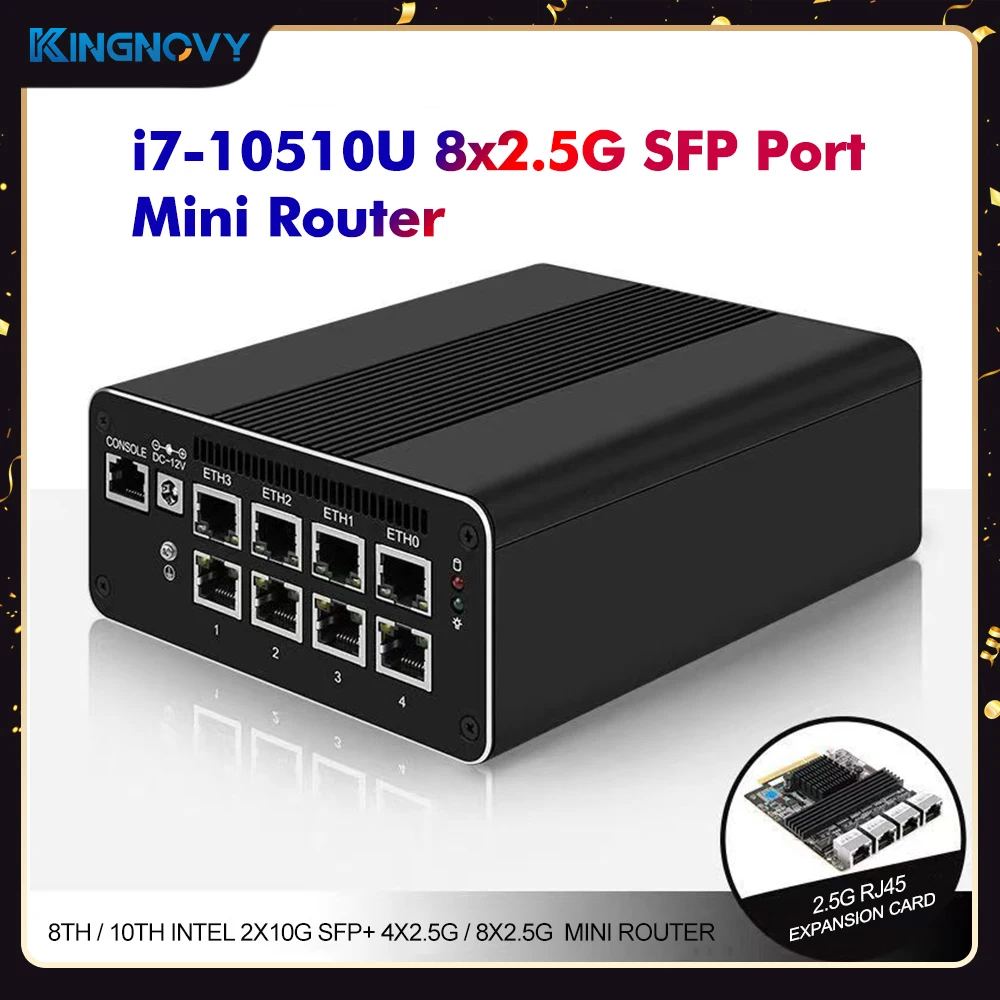 חדש רכה הנתב 2*10G SFP 4x מידע i226-V 8x 2.5 G LAN i7-10510U i5-10210U NVMe 6*SATA חומת האש מכשיר Mini PC שרת Proxmox