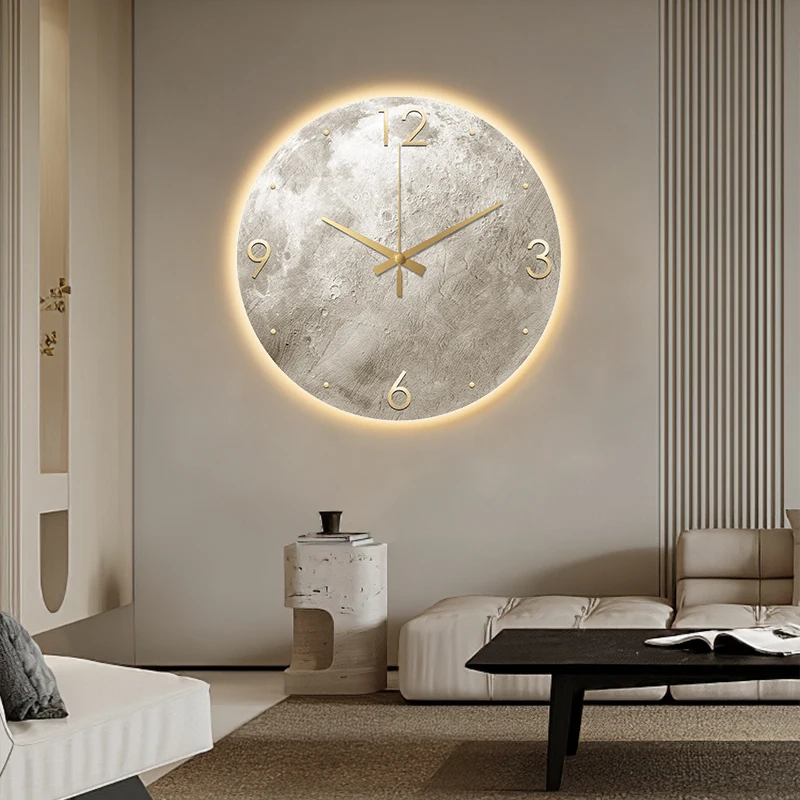 מודרני מינימליסטי שעון קיר הסלון שעון חול הירח ציור בית האופנה מסעדה רעיונות קישוט קיר אור LED