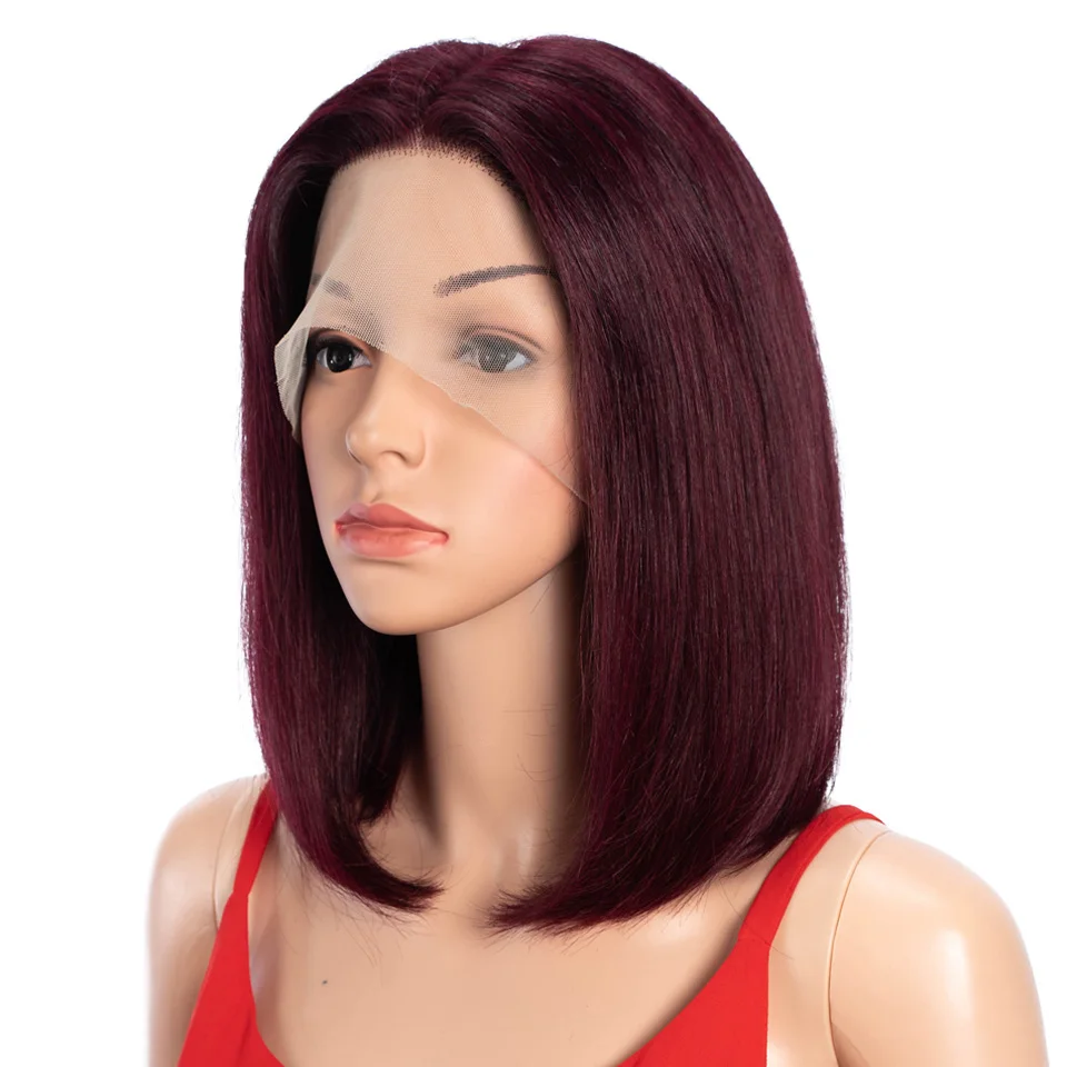 מלוטש אדום שיער אדם פאות עבור נשים 99J צבעוניים רמי ברזילאי שיער פאות 13X6X1 ישר בוב הקדמי של תחרה פאות אישה אמיתית פאות