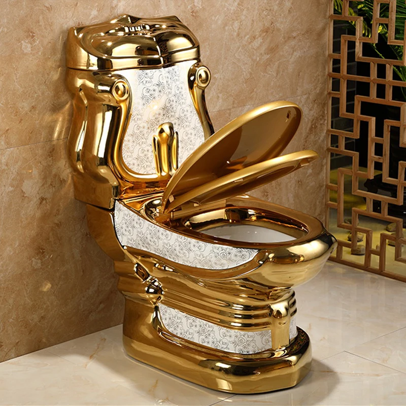 עיצוב קרמיקה זהב סט טואלט בשירותים שתי חתיכות כלים סניטריים צבע זהב השירותים washdown siphonic כפול זהב טואלט